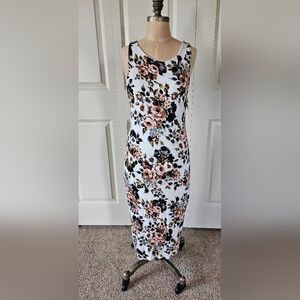 American Dream Black and Pink Floral Fitted Tank Dress